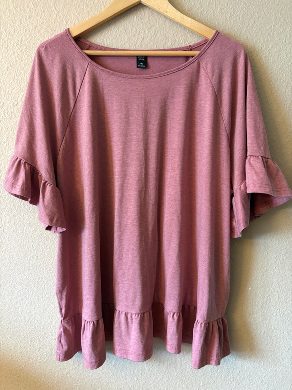 Emery Rose 4X Dusty Rose Ruffle Sleeve Top Plus Size Babydoll Tee